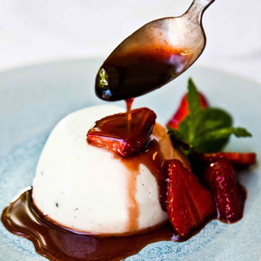 Panna Cotta with Balsamic Strawberry Compote